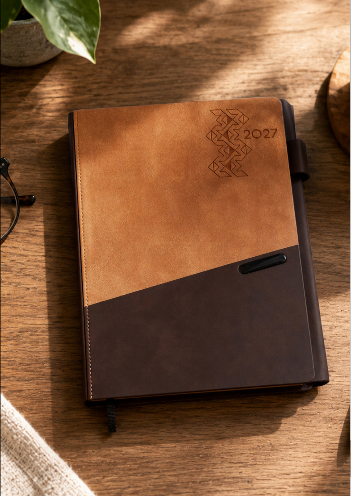 V-507 Cognac Tan & Dark Mocha Dual-Tone Executive Diary